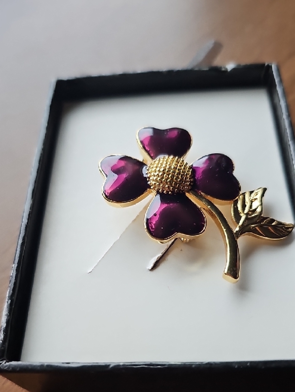 NIB Vintage Gold-Tone Purple Enamel Flower Brooch - Picture 5 of 7